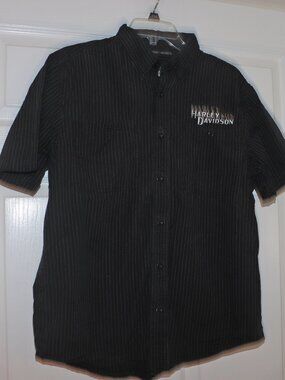 Harley Davidson Men's Black Pinstripe Button Down Shirt  Medium